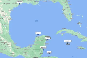 Galveston to Progreso, Cozumel, Belize City, Roatan, and George Town route
