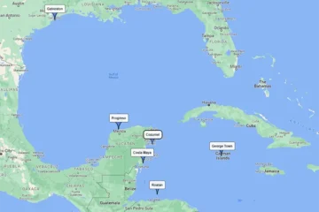 Galveston to Progreso, Cozumel, Costa Maya, Roatan, George Town route